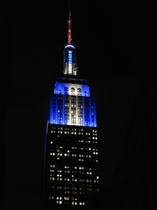 Empire State Building lit like a Hanukah candle